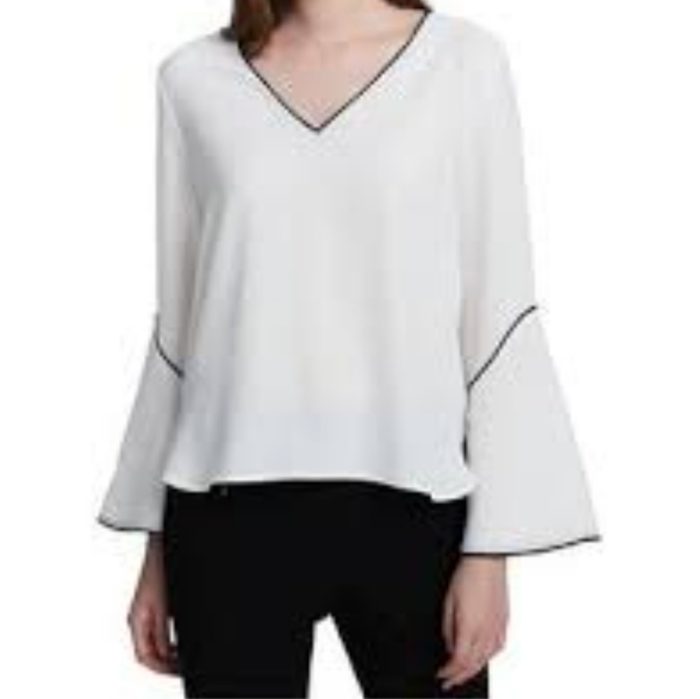 Calvin Klein Women's Bell Sleeve  V-neck Blouse
